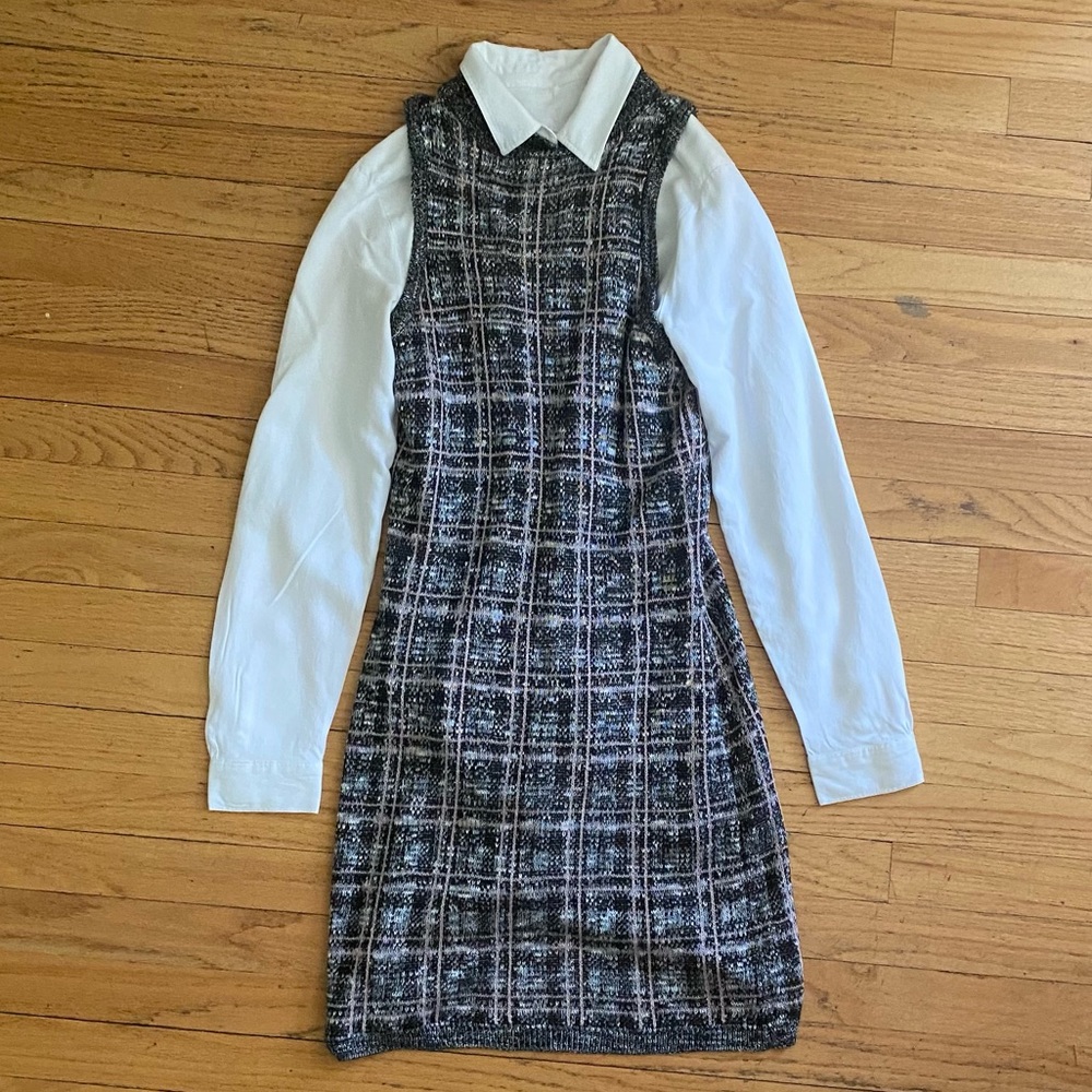 c brand sleeveless monochrome plaid knit a line dress